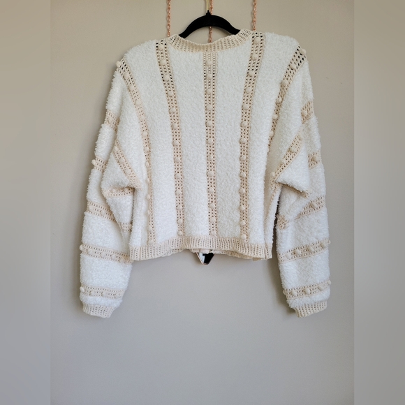 House Of Harlow Pom Pom In Cream Zip Cardigan Size Xs - Picture 4 of 7